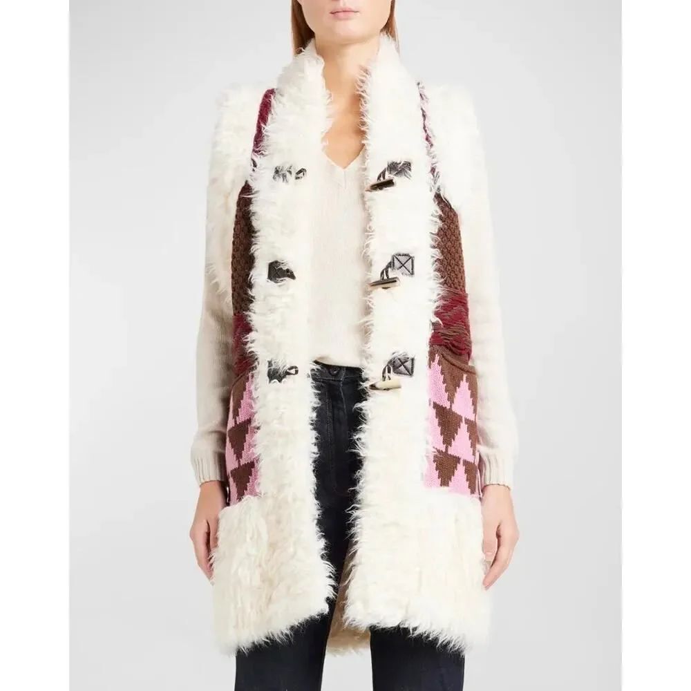 Alabama Muse cashmere sweater knit faux fur vest In desert Ro XS/S